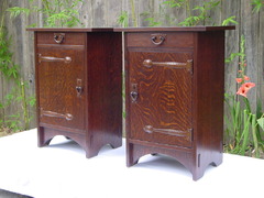 Pair of cabinets with right and left hand doors for use as matching nightstands.